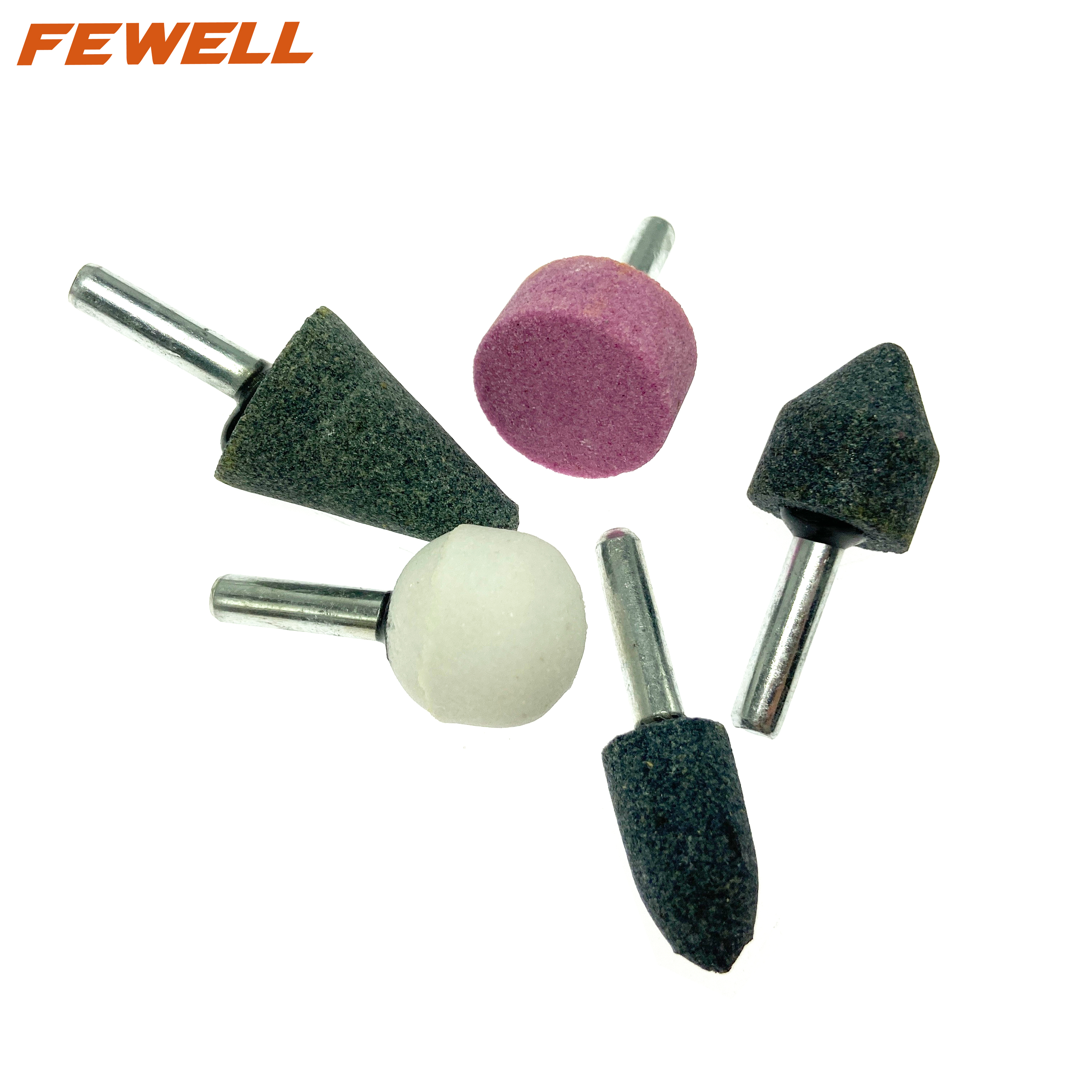 5 UNIDS 1/4 "Vástago Abrasivo Herramienta rotativa cabeza de molienda Juego de piedras montadas para moler metal acero inoxidable