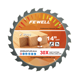 Hoja de sierra circular tct de grado superior de 14 pulgadas 350 * 24T * 25,4 mm para corte de madera