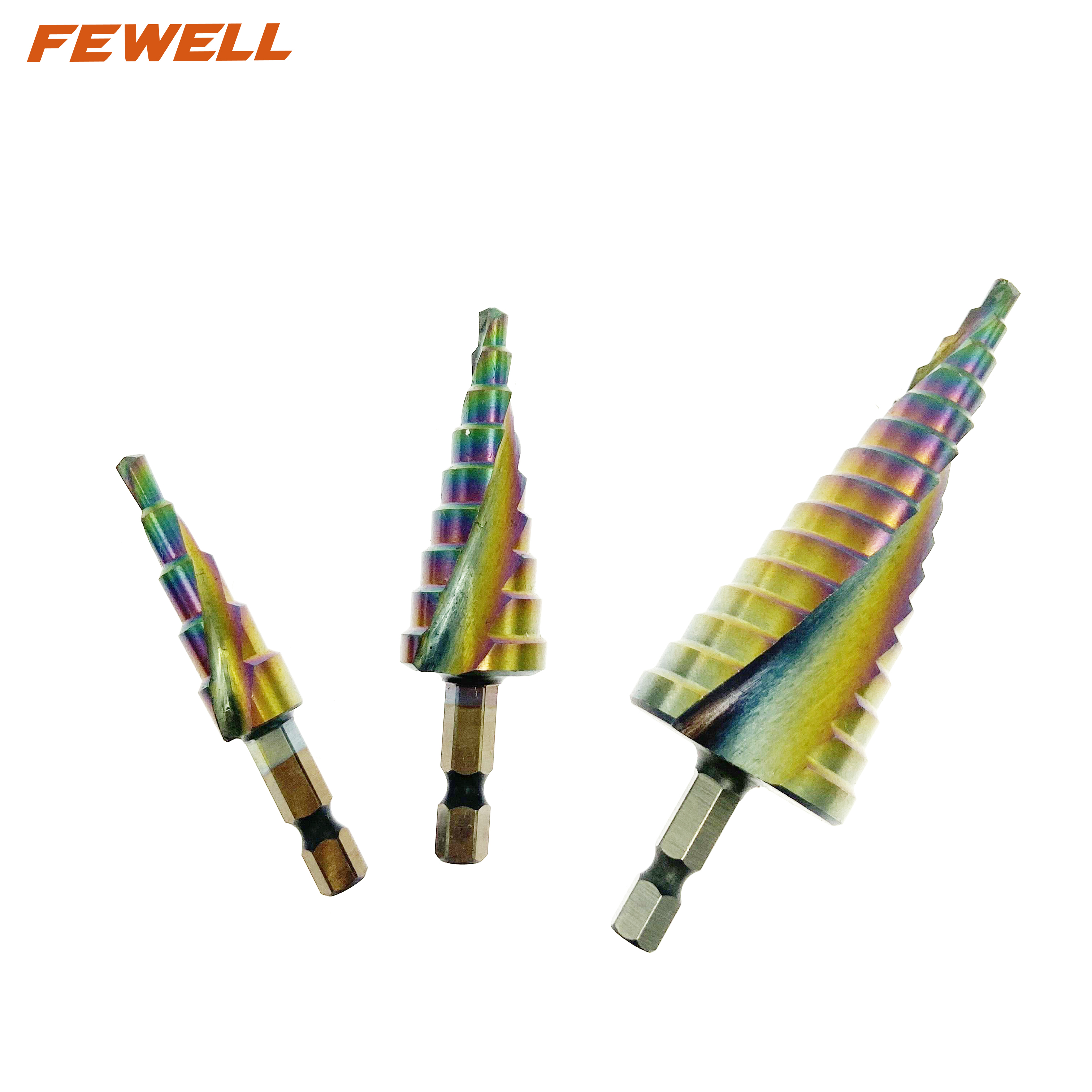 3 uds 4-12mm 4-20mm 4-32mm HSS M35 vástago hexagonal herramientas eléctricas flauta espiral brocas escalonadas de titanio para perforación de Metal